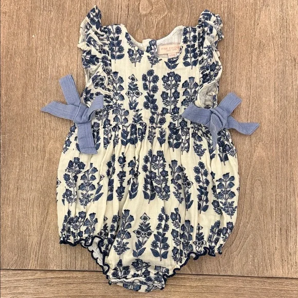 Pink Chicken Floral Bow Bubble Romper Onesie Size 6-12 Months - Picture 1 of 4